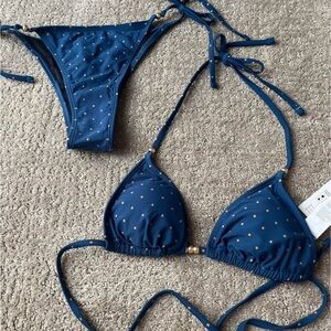 Cupshe Blue and Gold Polka Dot Bikini